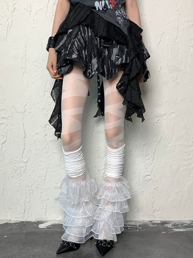 White Y2K Crisscorss Banded Tights