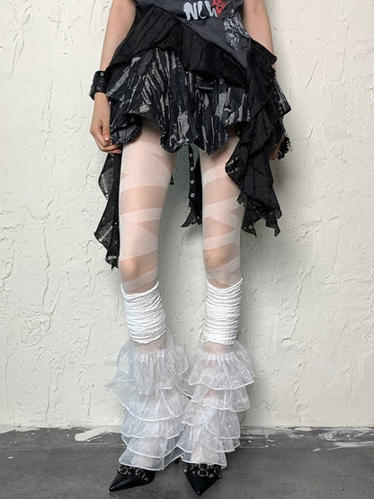 White Y2K Crisscorss Banded Tights