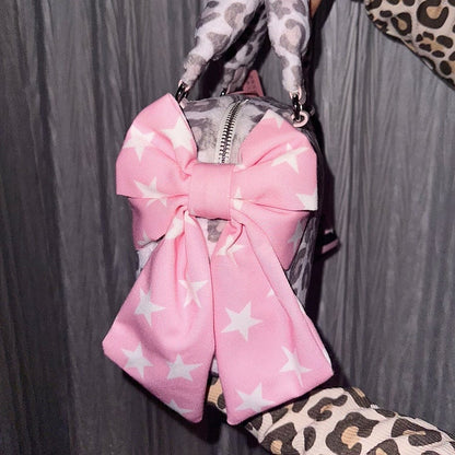 Gyaru Fashion Leopard Pattern Tote Bag with Big Bows
