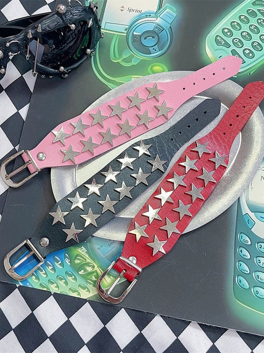 Black/Red/Pink Punk Rock Star Details Bracelet