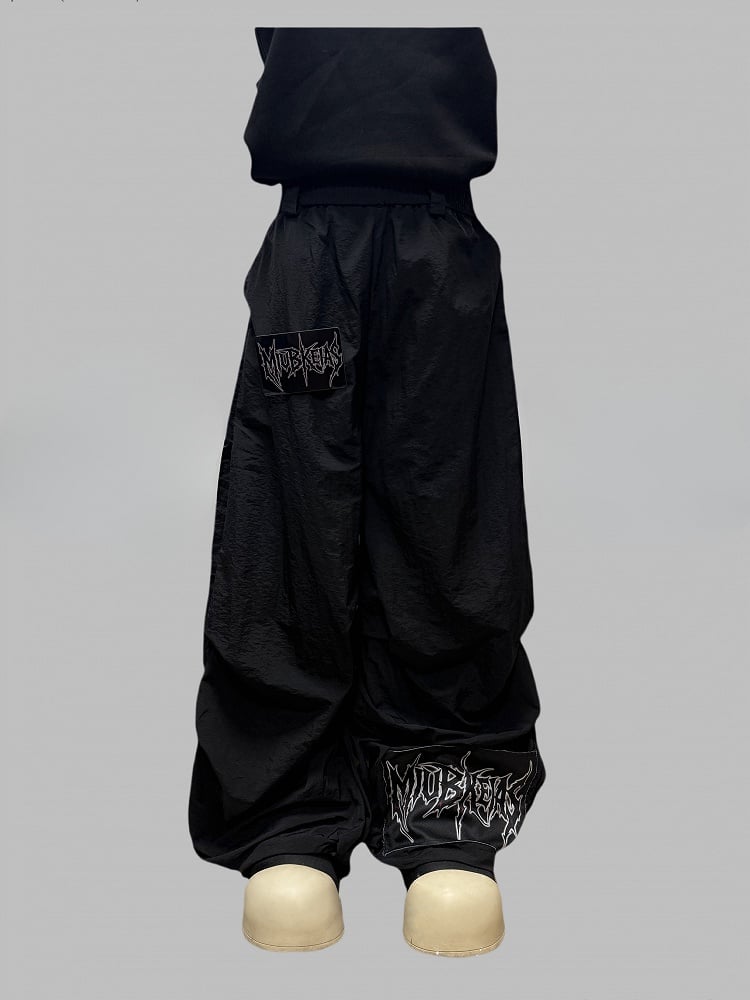 Black Letter Decorated Wide-leg Cut Pants
