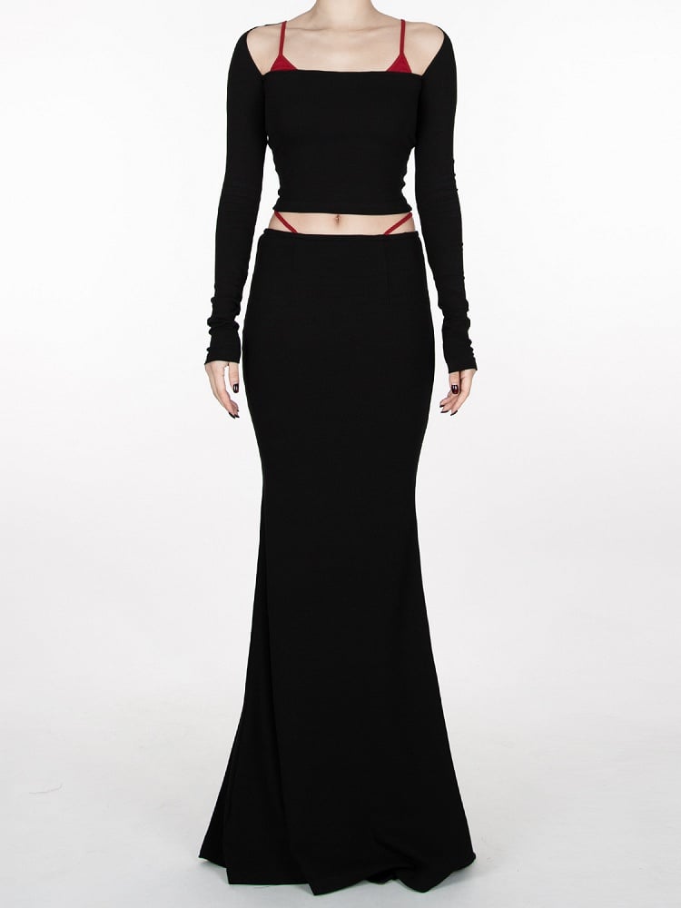 Black Devil Wings Embroidery at Back  Glamorous Cropped Top