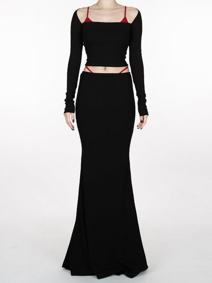 Black Devil Wings Embroidery at Back  Glamorous Cropped Top