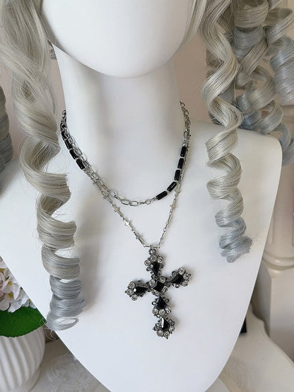 4 Colors Rhinestoned Cross Pendant Gothic Necklace