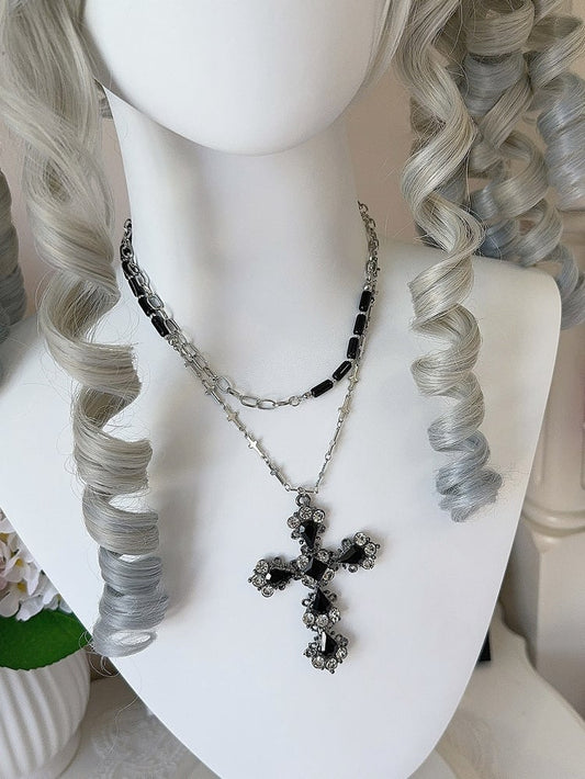 4 Colors Rhinestoned Cross Pendant Gothic Necklace