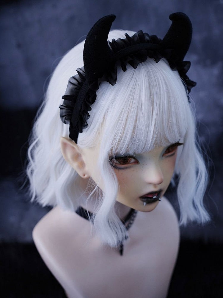 Gothic Black Asymmetrical Devil Horns Ruffle Trim KC