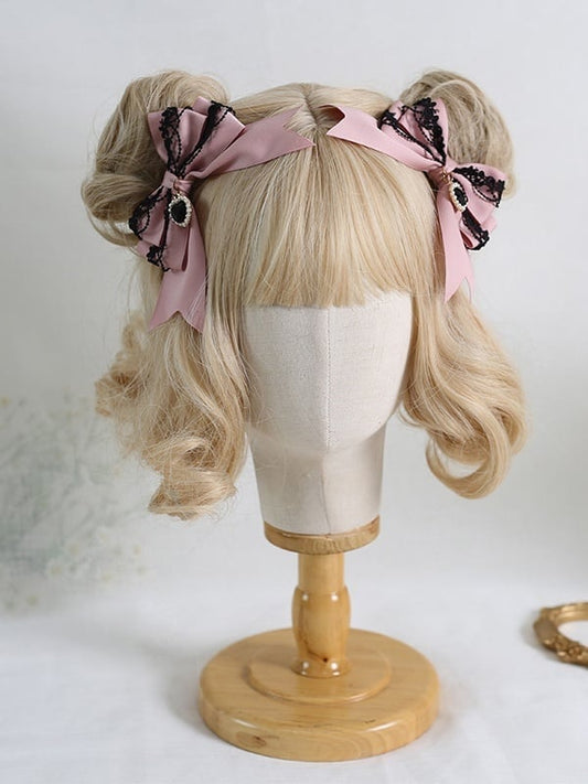 9 Colors A Pair of Bowknot Heart Charm Hairclips with Black Lace Decorations