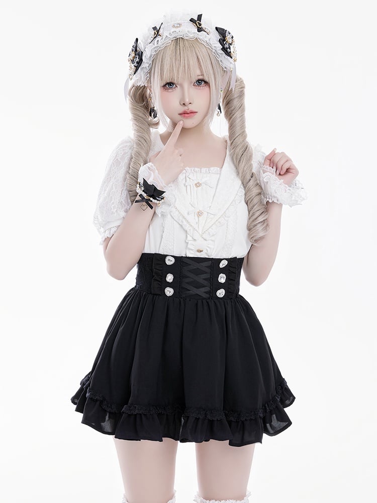 Jirai Kei Sailor Collar White Short Sleeves Blouse Bowknot and Sweetheart Rhinestone Decorations