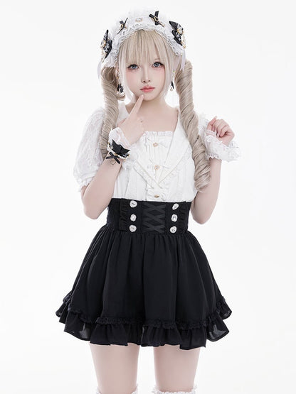 Jirai Kei Sailor Collar White Short Sleeves Blouse Bowknot and Sweetheart Rhinestone Decorations