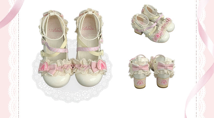 White Chocolate Strawberry Cake Sweet Lolita Mary Jane Shoes