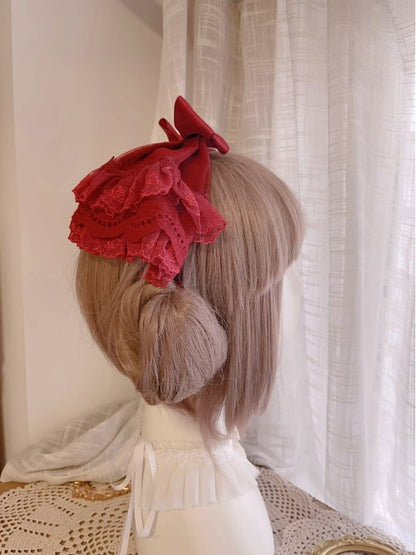 Black/White/Wine Red Bowknot Hairclip With Veil