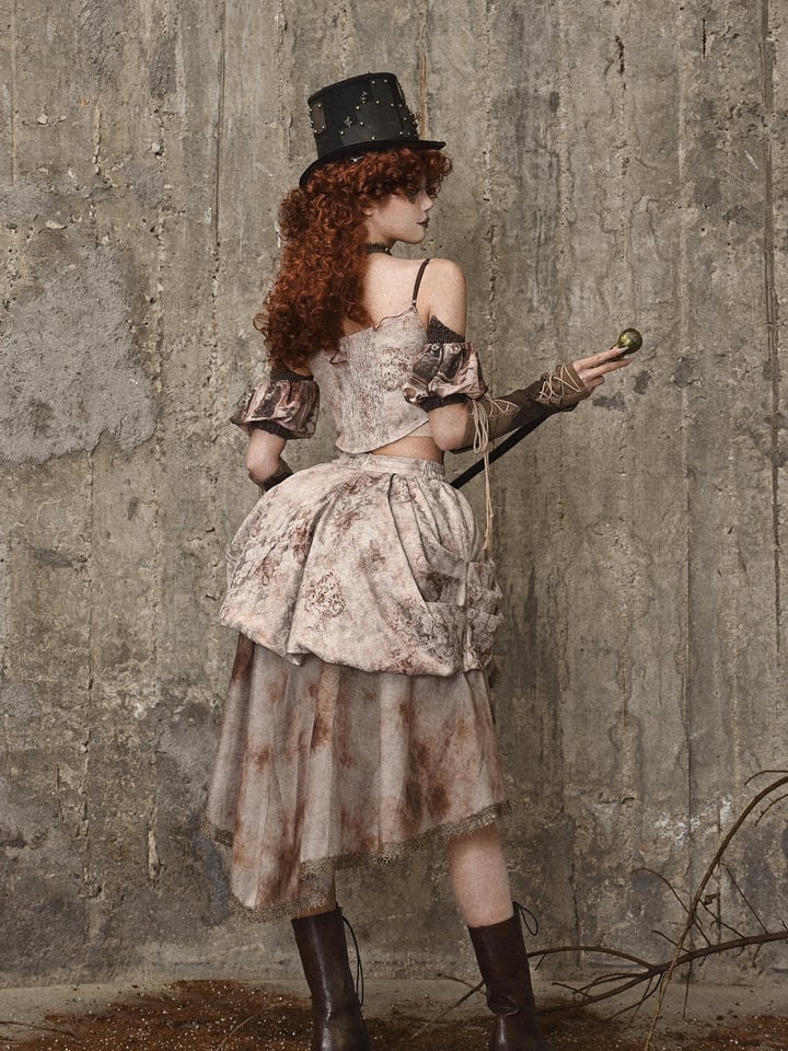 Clearance - Size M for Bust 82-90cm Pictorial Print Neckline Summer Cami Top with Detachable Puff Sleeves