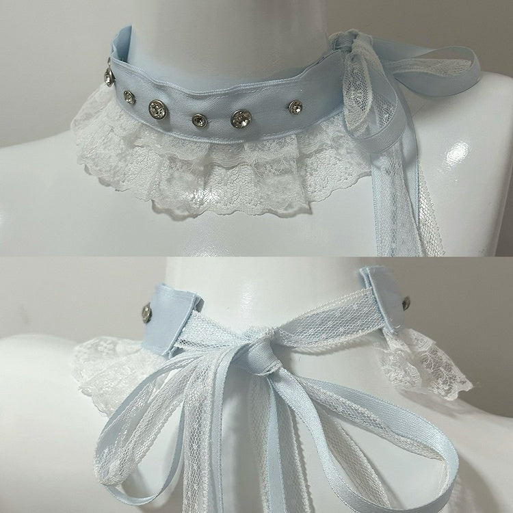 5 Color Options Studs Decorated Lace Trim Choker