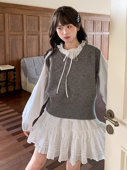 White Elastic Waist Ruffle Hem Tiered Skirt