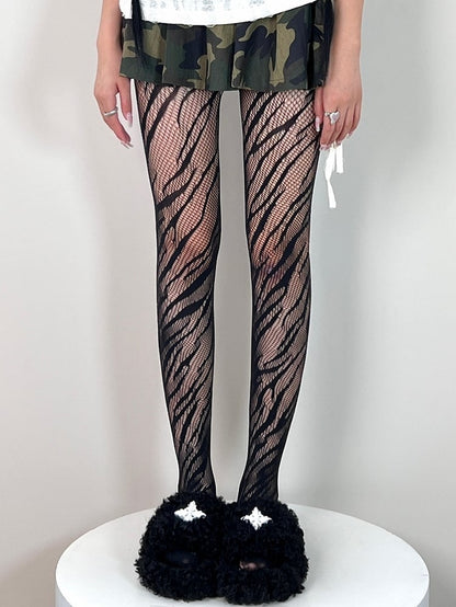 Black Y2K Zebra-stripe Tights