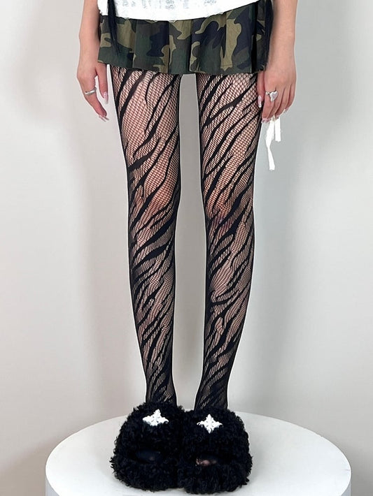 Black Y2K Zebra-stripe Tights