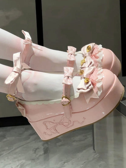 Pink Spoon Decorated Bowknot Details Sweet Lolita Platforms