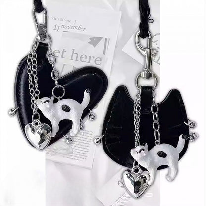 2 Options Black Cat And Heart Pendant Necklace