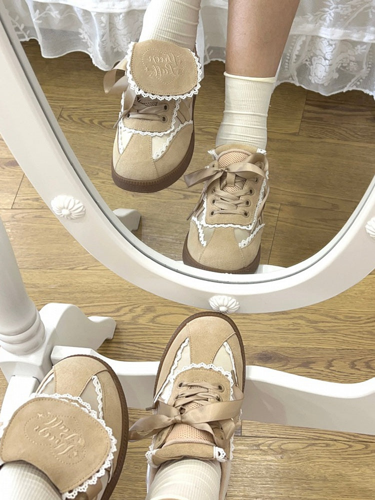 Clearance-Size 36 Khaki Fold-over Design Lace Trim Sneakers