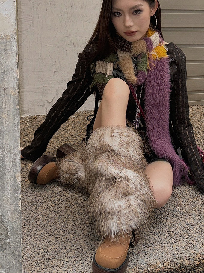 White/Grey/Coffee Y2K Shaggy Leg Warmers