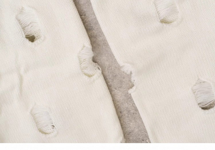 PU Buckles Gothic White Distressed Holes Leg Warmers