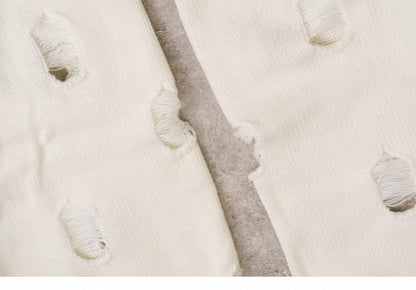 PU Buckles Gothic White Distressed Holes Leg Warmers