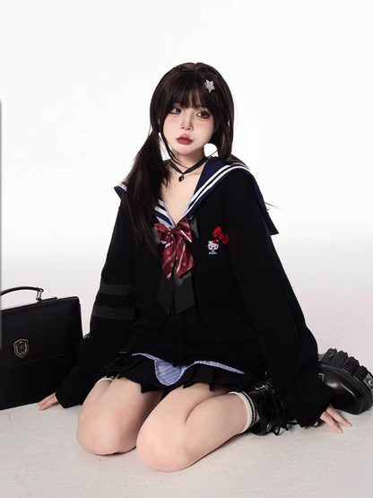 JK Uniform Preppy Style Black/Gray V-neck Knit Cardigan for Autumn