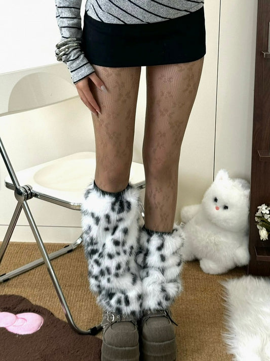 Brown/Purple/Black/White Y2K Floral Details Tights