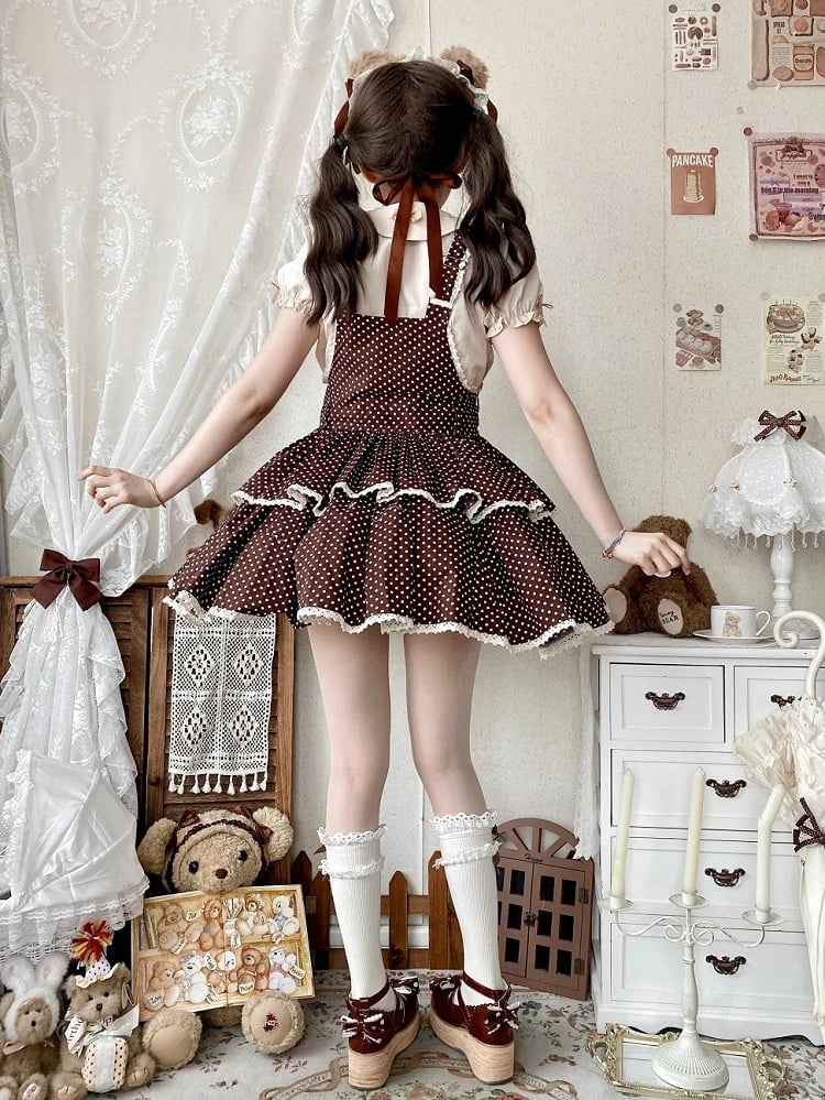 Chocolate Brown Polka-dot Pattern Old School Lolita Overall Dress