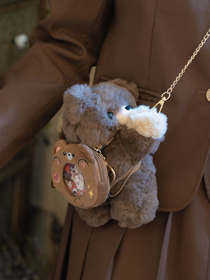 Brown Bear Plush Backpack/Crossbody Bag + Keychain Small/Middle/Large Size