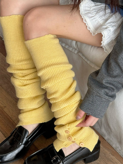 White/Camel/Pink/Yellow/Coffee/Black/Grey Y2K Button Split Leg Warmers