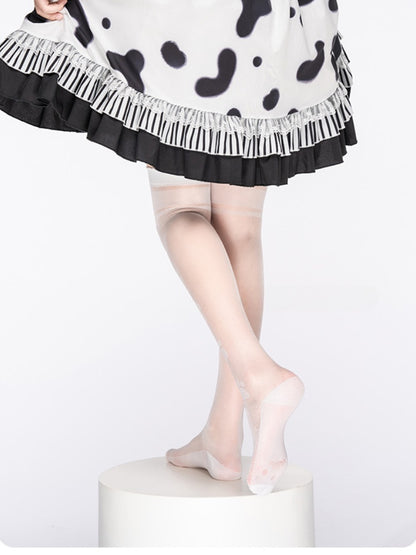 White Semi-sheer Cat Paw Print  Over Knee Stockings