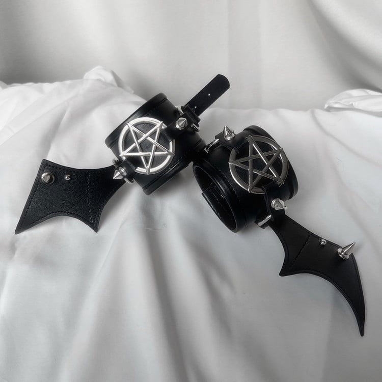 Black Pentagram Bat Wing Stud Punk Bracelet