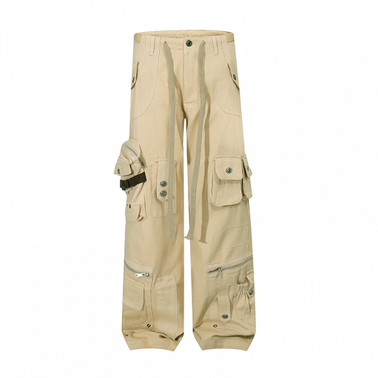 Millard Fashion Khaki Low Rise Cargo Pockets Wide-leg Pants