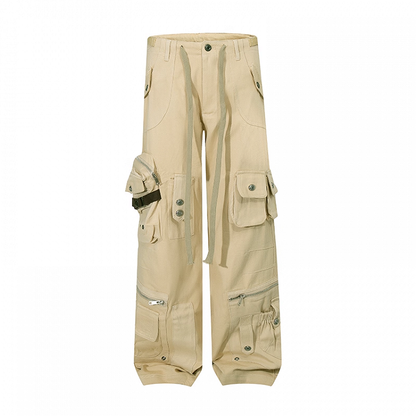 Millard Fashion Khaki Low Rise Cargo Pockets Wide-leg Pants