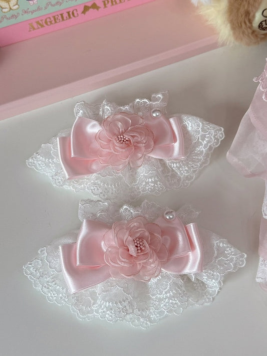 Pink Floral Design Bowknot Lace Wrist Cuffs
