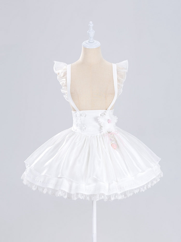 Pink / Blue Heart Charm White Padded Star Brooch