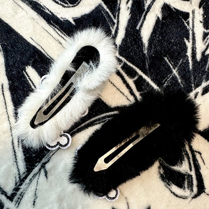 Black/White Skeleton Applique Gothic Plush Hairclip