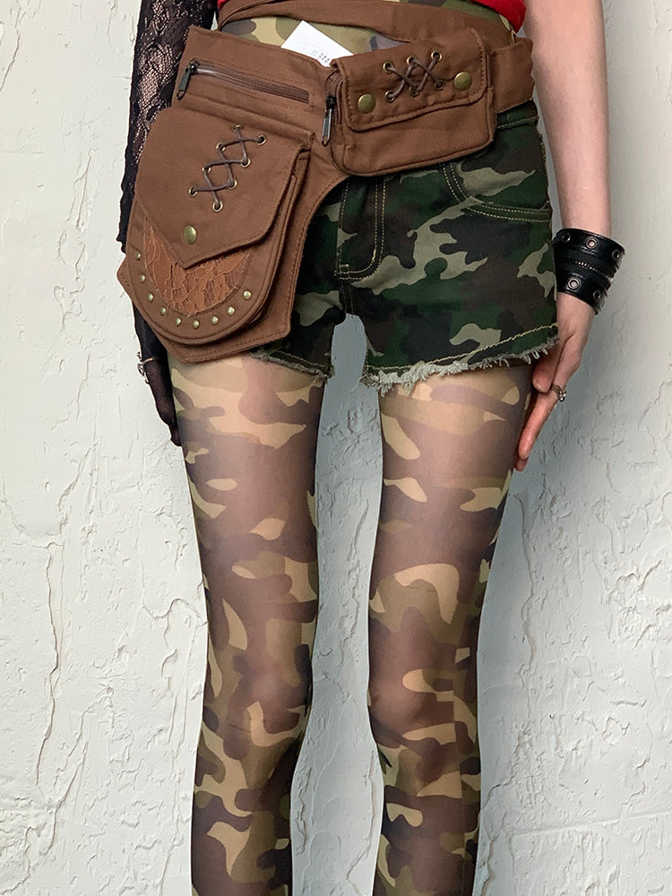 Green Gyaru Fashion Camo Pattern Tights