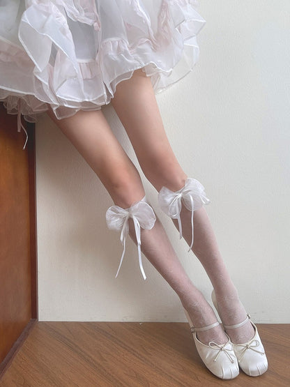 Black/White Bowknot Design Underknee Stockings