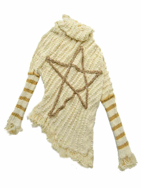 Light Yellow Vintage Punk Batwing Sleeves Loose Five-pointed Star Sweater