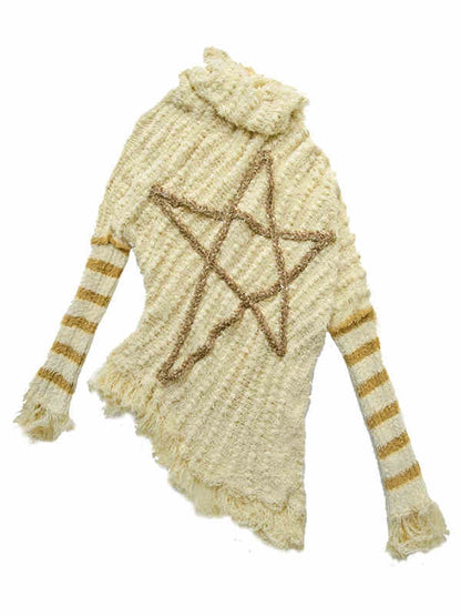 Light Yellow Vintage Punk Batwing Sleeves Loose Five-pointed Star Sweater