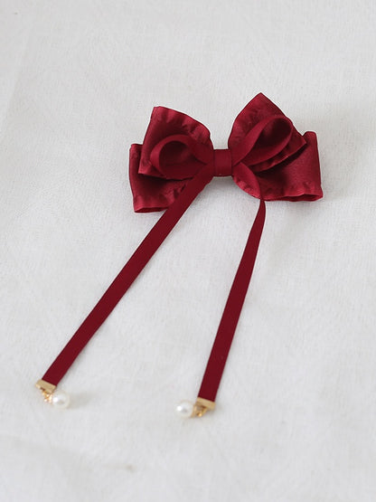 8 Colors Cute Bowknot Ribbon Hairclip with Bead Decorations