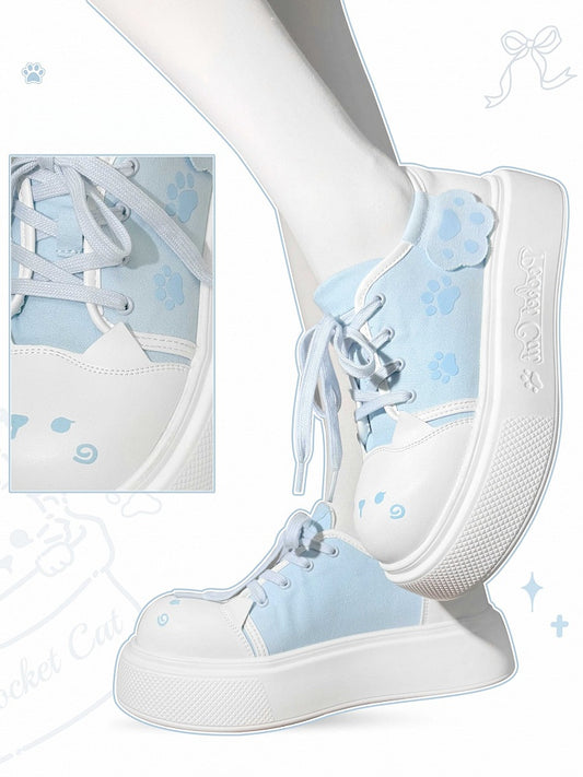 Blue Kitty Design Claw Pattern Platform Sneakers