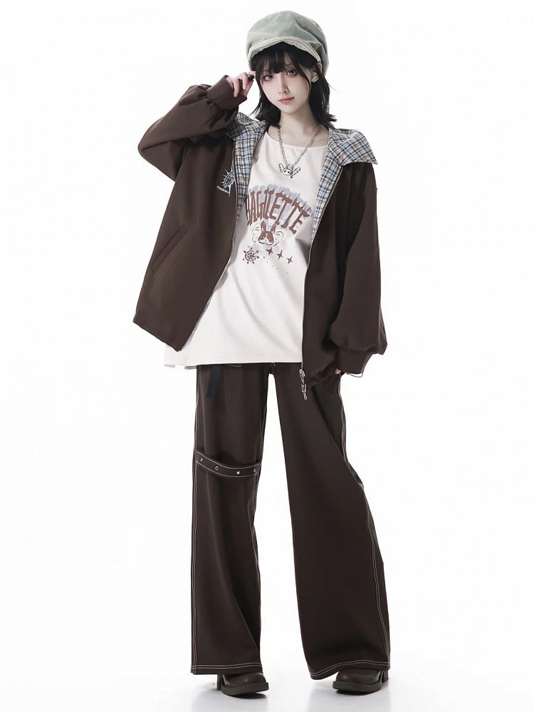 Brown Straight-Leg Cargo Pants with Strap Accents