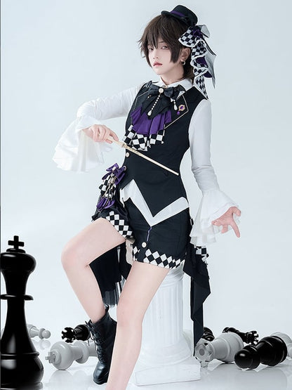 Black Prince Ouji Lolita Outfit- Foldover Collar Waistcoat+ Shorts+ Train+ Jabot Tie Full Set