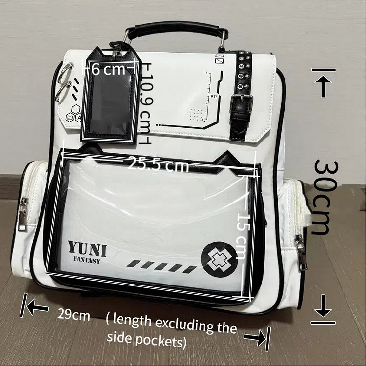 White Cute Kitty Ear Design PU Ita Backpack with Card Holder Charm