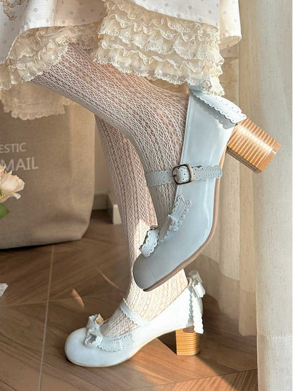 Blue Heart Decorated Bow at Top Mary Janes