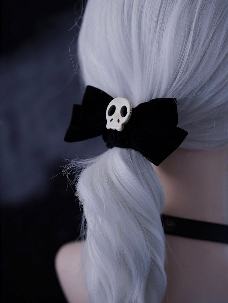 Handmade Skull Black Gothic Bow Hair Tie