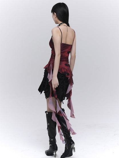 Red Asymmetrical Flounce Hem Glamorous Cami Top